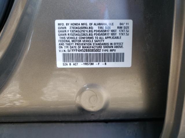 2011 HONDA PILOT EXL 5FNYF4H52BB085002