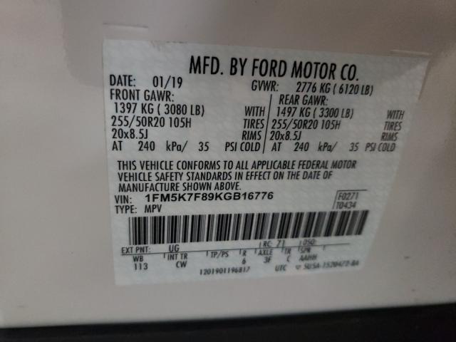 2019 FORD EXPLORER L 1FM5K7F89KGB16776