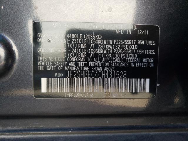 2012 SUBARU FORESTER L JF2SHBEC4CH431528