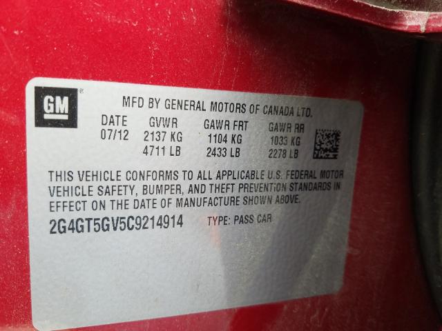2012 BUICK REGAL PREM 2G4GT5GV5C9214914