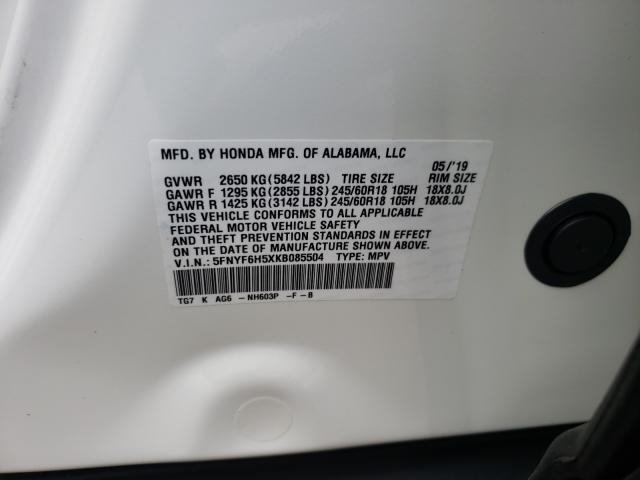 2019 HONDA PILOT EXL 5FNYF6H5XKB085504