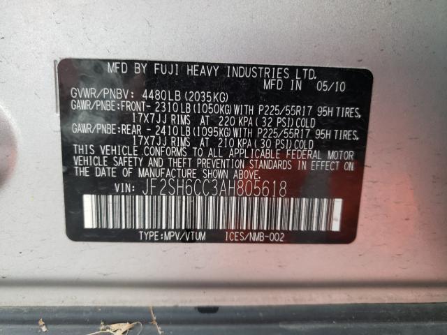 2010 SUBARU FORESTER 2 JF2SH6CC3AH805618