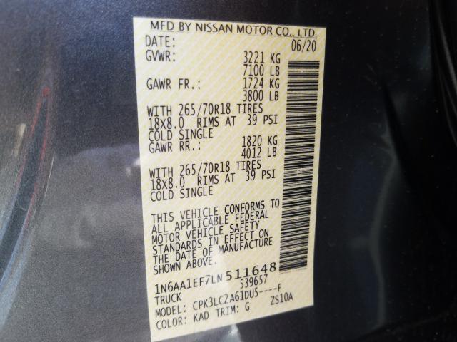 2020 NISSAN TITAN SV 1N6AA1EF7LN511648