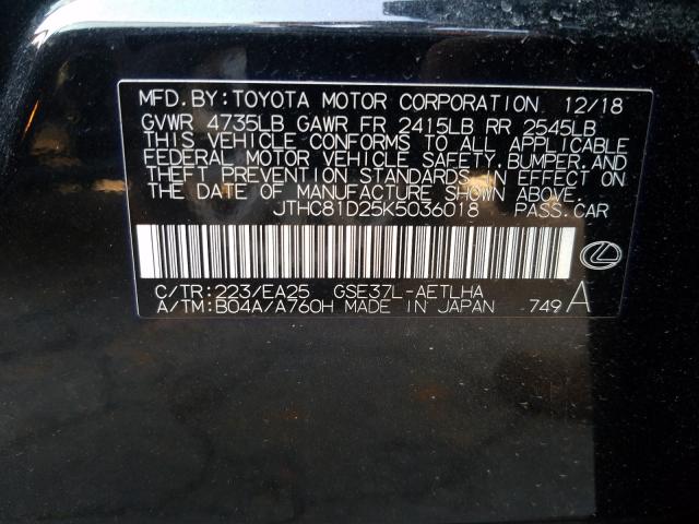 2019 LEXUS IS 300 JTHC81D25K5036018