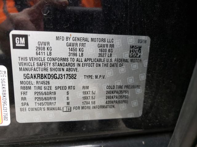 2016 BUICK ENCLAVE 5GAKRBKD9GJ317582