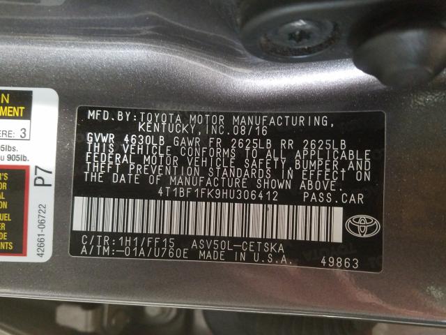 2017 TOYOTA CAMRY LE 4T1BF1FK9HU306412