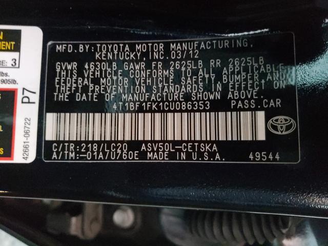 2012 TOYOTA CAMRY BASE 4T1BF1FK1CU086353