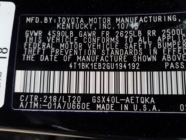 2016 TOYOTA AVALON XLE 4T1BK1EB2GU194192