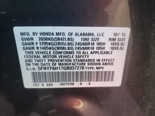 2016 HONDA PILOT LX 5FNYF6H17GB037270