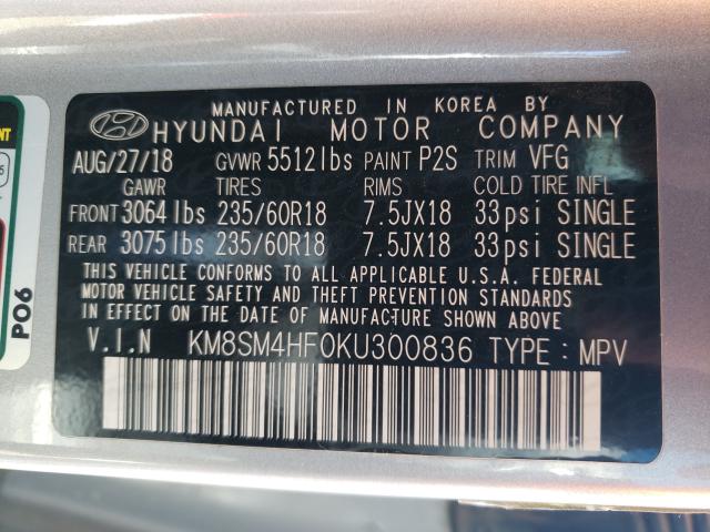 2019 HYUNDAI SANTA FE X KM8SM4HF0KU300836