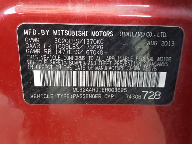 2014 MITSUBISHI MIRAGE ES ML32A4HJ1EH003625