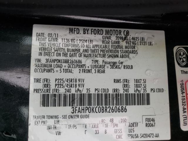 2011 FORD FUSION SPO 3FAHP0KC0BR260686