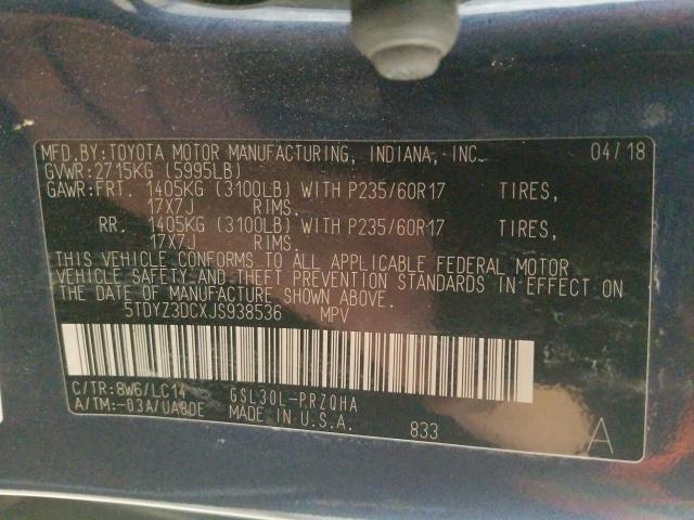 2018 TOYOTA SIENNA XLE 5TDYZ3DCXJS938536