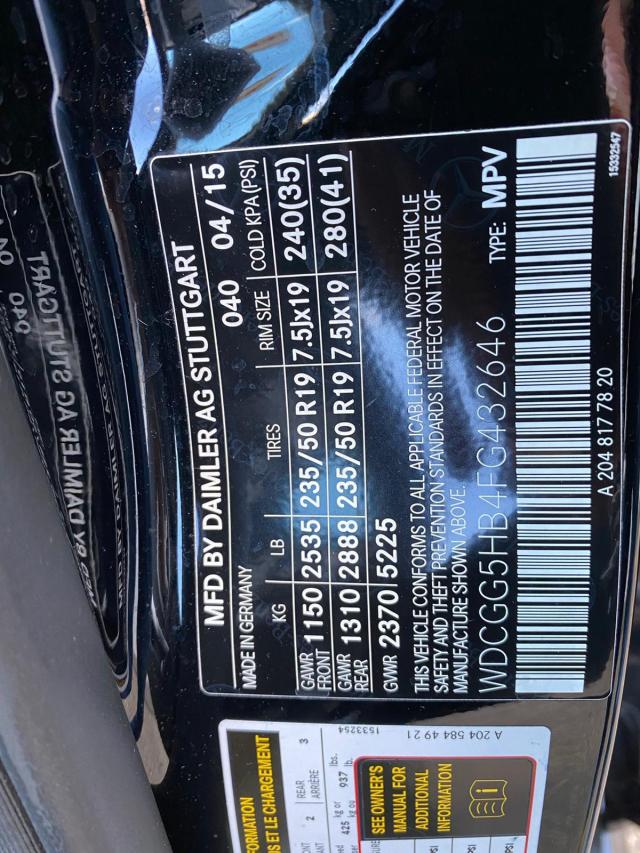 2015 MERCEDES-BENZ GLK 350 WDCGG5HB4FG432646