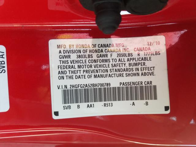 2011 HONDA CIVIC SI 2HGFG2A52BH700789