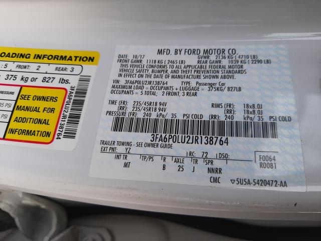 2018 FORD FUSION 3FA6P0LU2JR138764