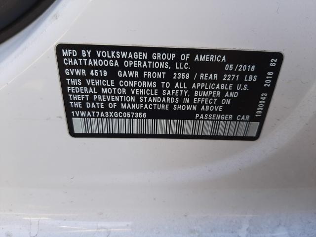 2016 VOLKSWAGEN PASSAT 1VWAT7A3XGC057356