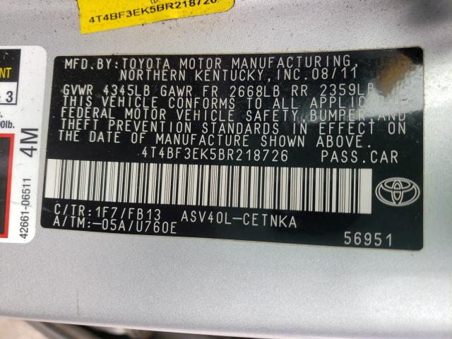 2011 TOYOTA CAMRY BASE 4T4BF3EK5BR218726