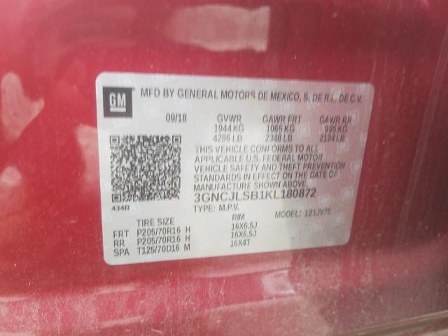 2019 CHEVROLET TRAX 1LT 3GNCJLSB1KL80872