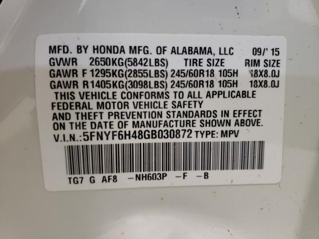 2016 HONDA PILOT EX 5FNYF6H48GB030872
