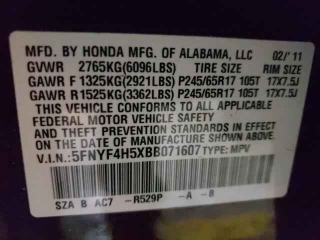 2011 HONDA PILOT EX 5FNYF4H5XBB071607