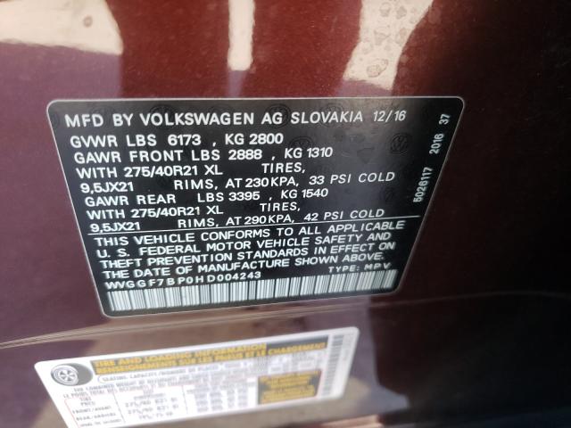 2017 VOLKSWAGEN TOUAREG EX WVGGF7BP0HD004243
