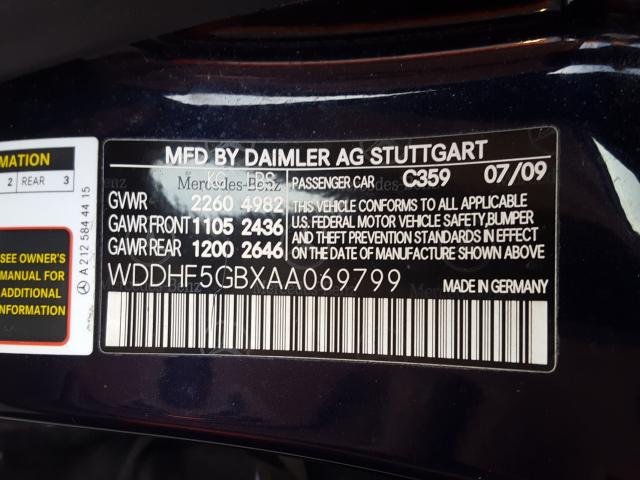 2010 MERCEDES-BENZ E 350 WDDHF5GBXAA069799