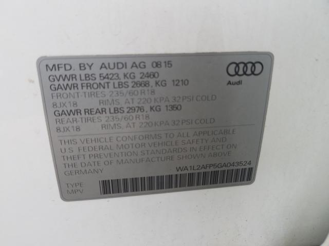 2016 AUDI Q5 PREMIUM WA1L2AFP5GA043524