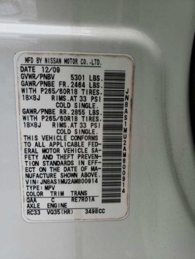 2010 INFINITI FX35 JN8AS1MU2AM800914