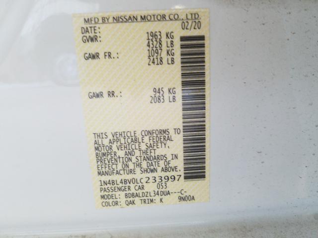 2020 NISSAN ALTIMA S 1N4BL4BV0LC233997