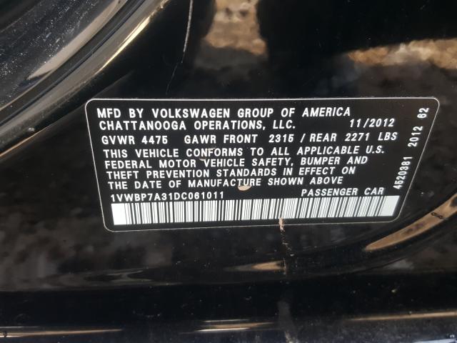 2013 VOLKSWAGEN PASSAT SE 1VWBP7A31DC061011