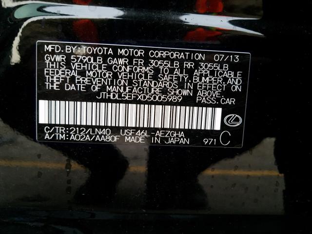 2013 LEXUS LS 460L JTHDL5EFXD5005989