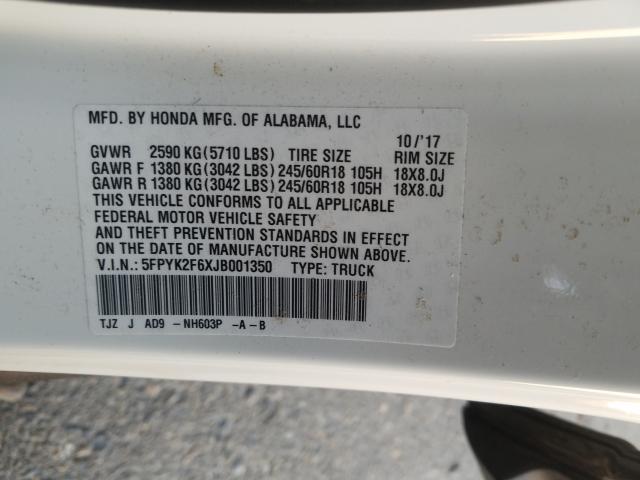 2018 HONDA RIDGELINE 5FPYK2F6XJB001350