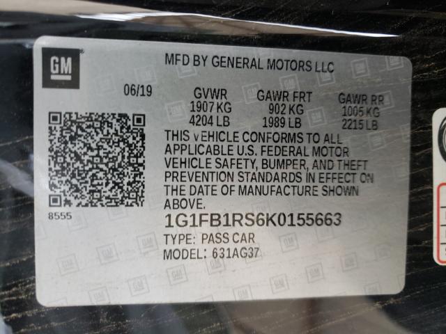 2019 CHEVROLET CAMARO LS 1G1FB1RS6K0155663