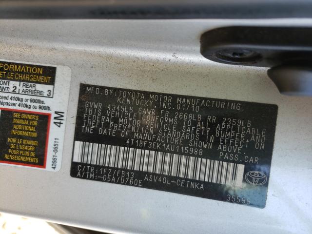 2010 TOYOTA CAMRY BASE 4T1BF3EK1AU115988