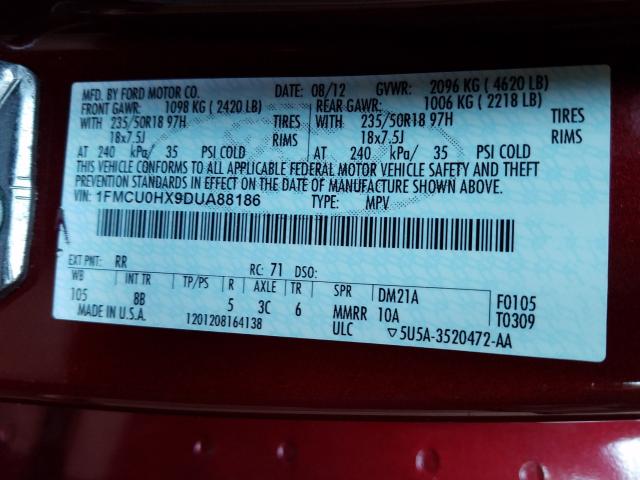2013 FORD ESCAPE SEL 1FMCU0HX9DUA88186