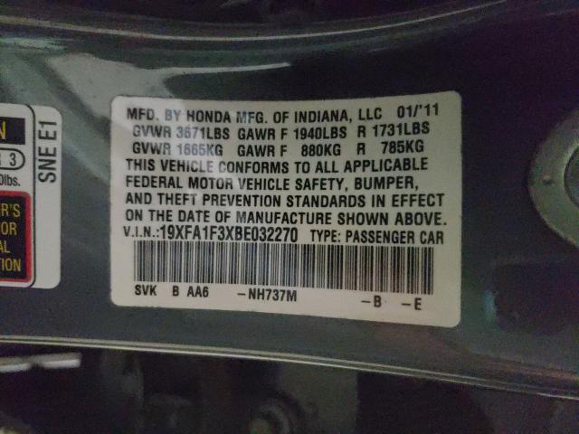 2011 HONDA CIVIC VP 19XFA1F3XBE032270