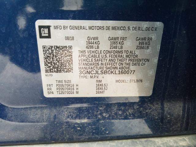 2019 CHEVROLET TRAX 1LT 3GNCJLSB0KL160077