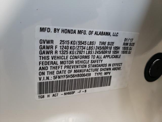 2017 HONDA PILOT EXL 5FNYF5H56HB006459