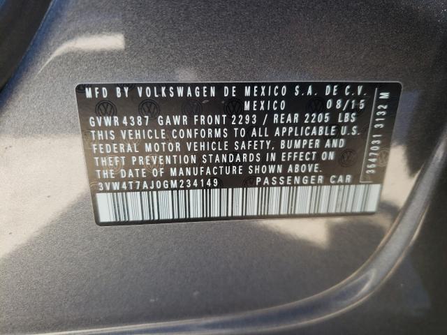 2016 VOLKSWAGEN JETTA 3VW4T7AJ0GM234149