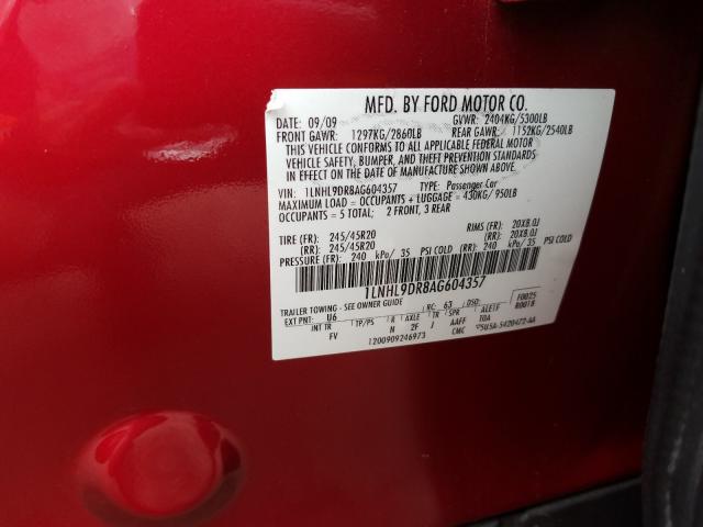 2010 LINCOLN MKS 1LNHL9DR8AG604357