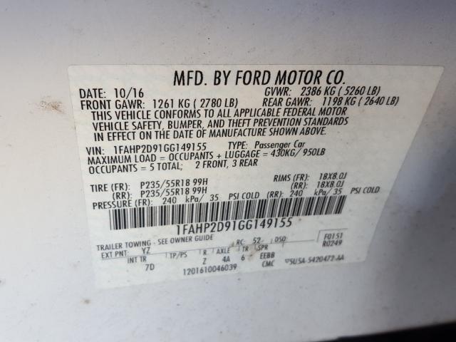 2016 FORD TAURUS 1FAHP2D91GG149155