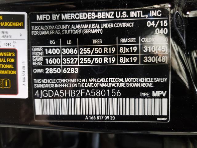 2015 MERCEDES-BENZ ML 350 4MA 4JGDA5HB2FA580156