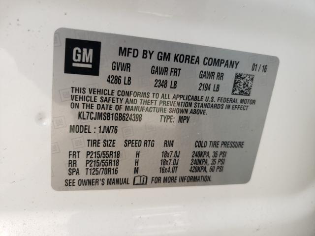 2016 CHEVROLET TRAX LTZ KL7CJMSB1GB624398