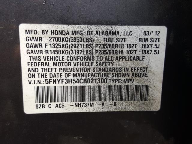 2012 HONDA PILOT EXL 5FNYF3H54CB021300