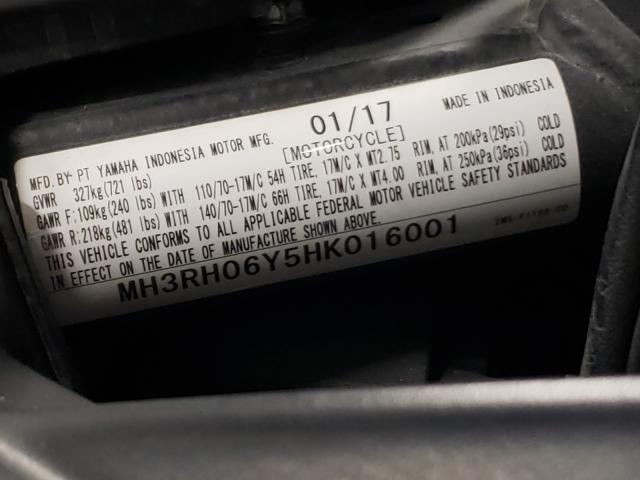 2017 YAMAHA YZFR3 MH3RH06Y5HK016001