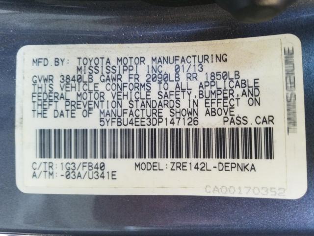 2013 TOYOTA COROLLA BA - 5YFBU4EE3DP147126