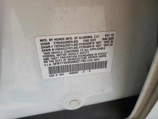 2013 HONDA PILOT TOUR 5FNYF3H95DB021195