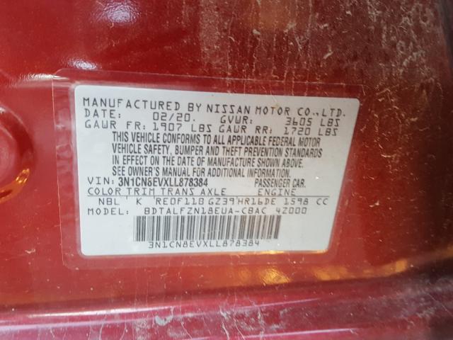 2020 NISSAN VERSA SV 3N1CN8EVXLL878384