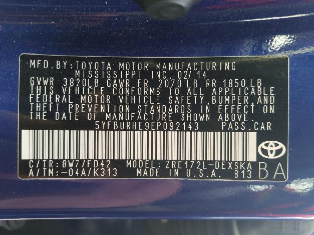 2014 TOYOTA COROLLA S 5YFBURHE9EP092143